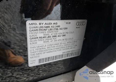 2021 Audi Q5 Prestige z USA, uszkodzony, nr VIN WA1CAAFY5M2012128